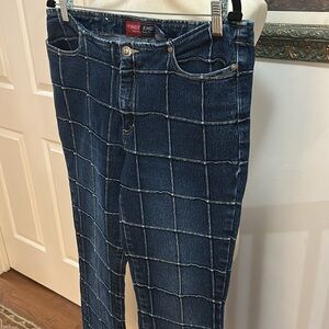 Vintage Y2K Grid Pattern Flare Leg Jeans